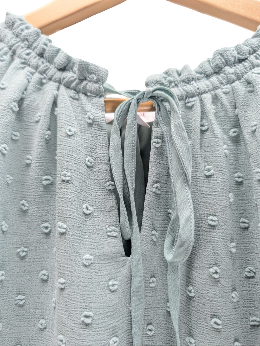 Mine Blouse Women Small Swiss Dot Lace Hem Sage Green - Picture 3 of 6